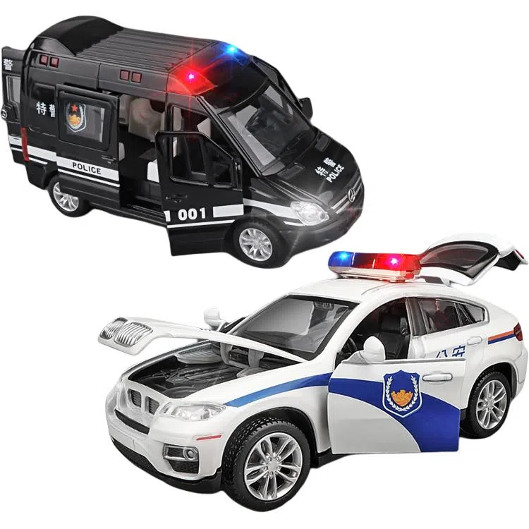卡威 警察车 合金 回力车门可开灯光音效 成品模型