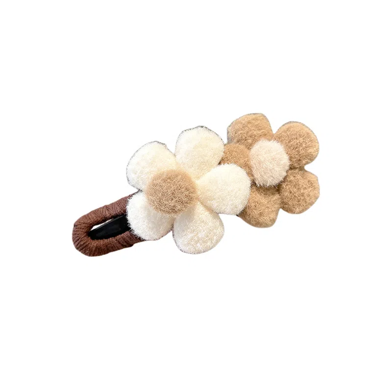 水中玉 秋冬毛绒发饰花朵发卡高级感盘发鲨鱼夹抓夹后脑勺鸭嘴夹子 亚克力 发夹 女款