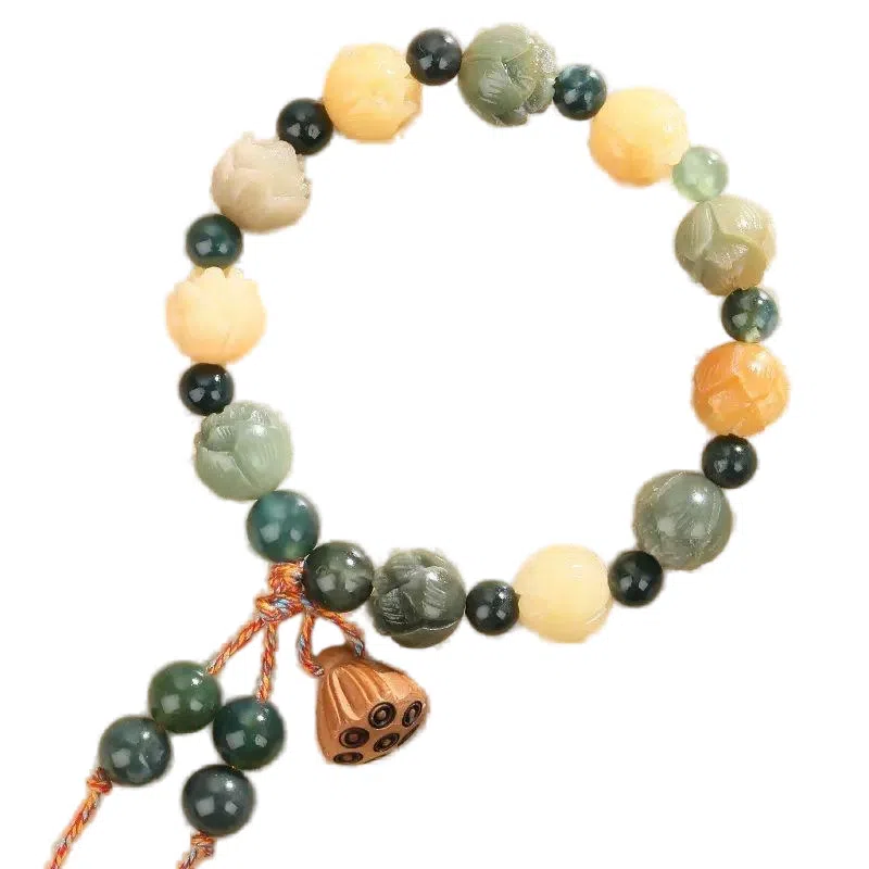 仙友 有钱花 国潮新中式财神莲花雕刻文玩佛珠文艺潮流 菩提根菩提子/菩提籽 手串 男女同款情侣款