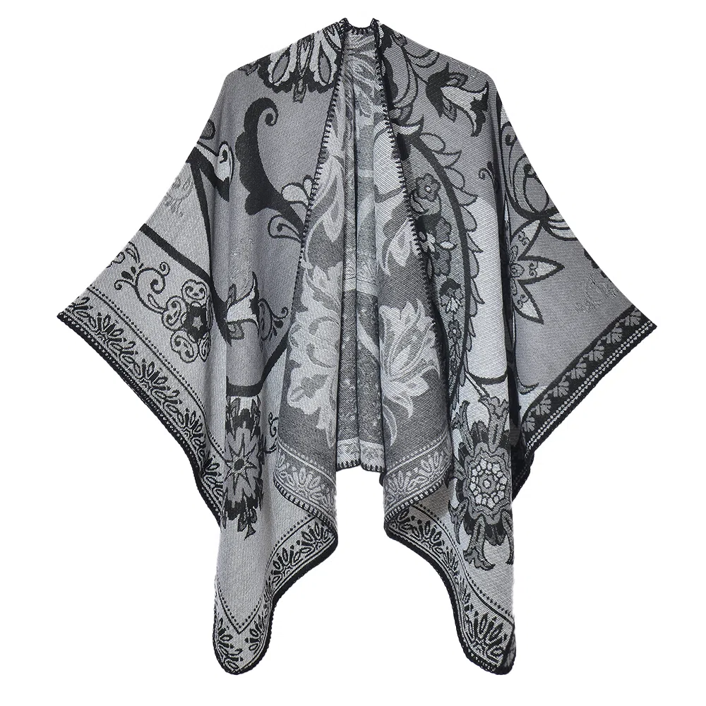 梦特娇 秋冬加厚防风保暖复古开叉喇叭花腰果 披肩 女款