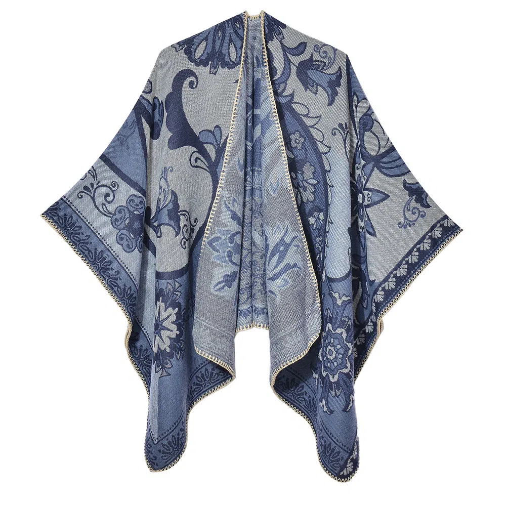 梦特娇 秋冬加厚防风保暖复古开叉喇叭花腰果 披肩 女款