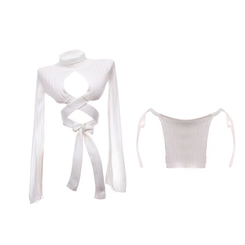 TLXT Simple Skin-friendly Tie Sweater Set White