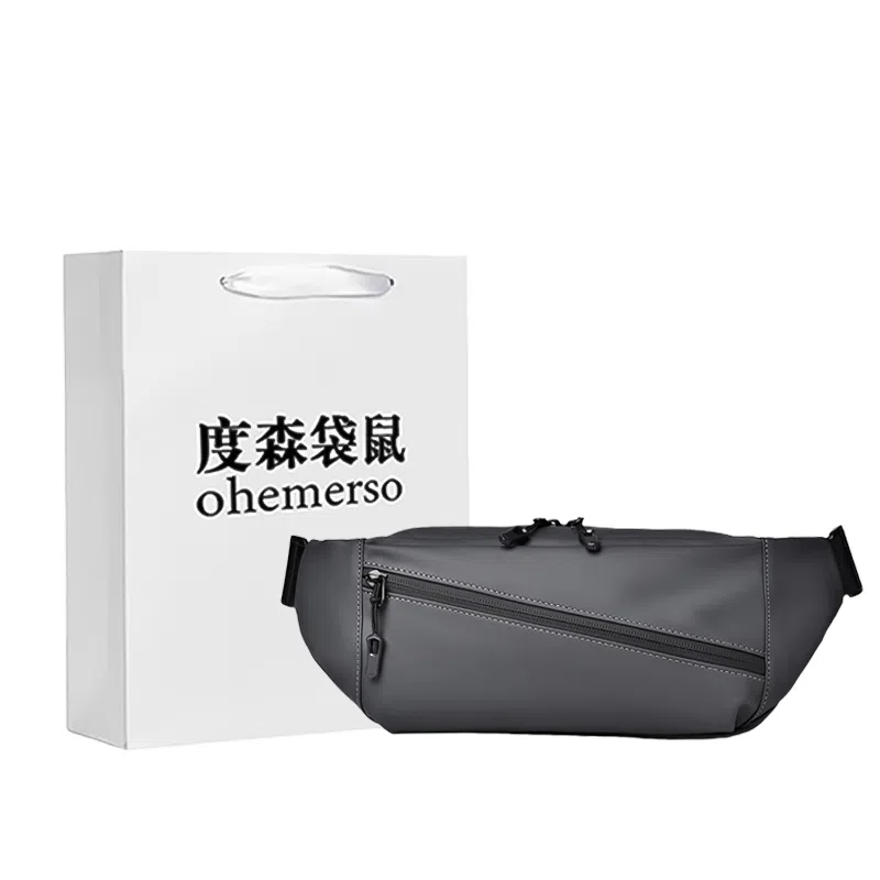 度森袋鼠 运动机能包潮流时尚多功能 尼龙 胸包腰包斜挎包 常规 男女同款情侣款 黑色/灰色