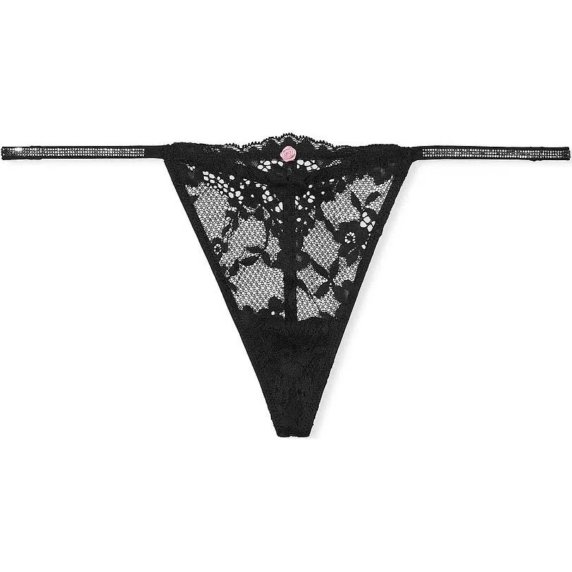 Victoria's Secret Dream Angels Twinkle Strap Lace V-String Panty Black 1
