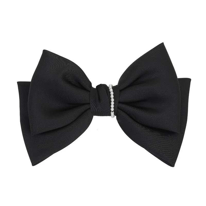 左欧 黑色蝴蝶结 后脑勺盘发弹簧夹顶夹 甜美发卡头饰 布艺 珍珠 发夹 女款