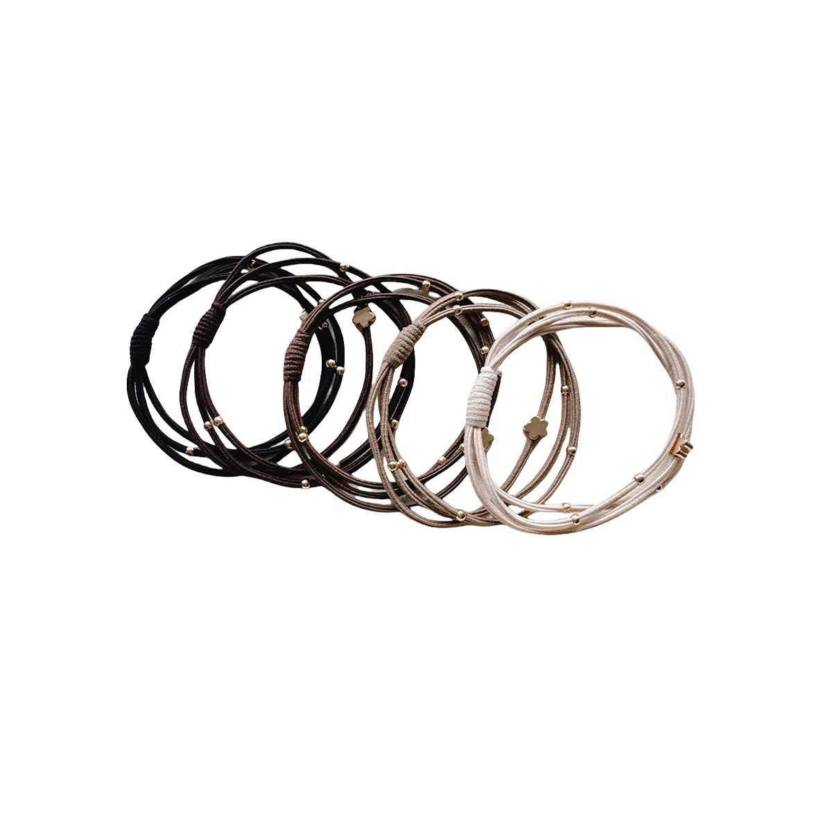 贯古今 时尚气质金色串珠发圈高弹力三层日常基础皮筋发饰 尼龙 头绳 女款