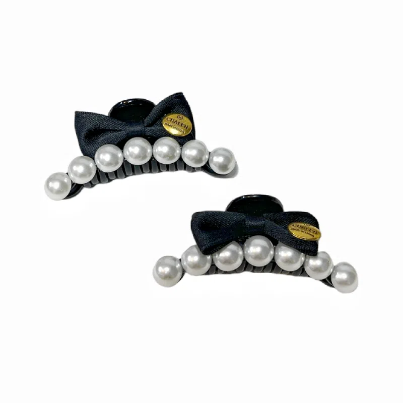 尚先生 气质温柔珍珠蝴蝶结抓夹女小香风刘海侧边夹甜美公主头高马尾发夹  亚克力 发饰 女款