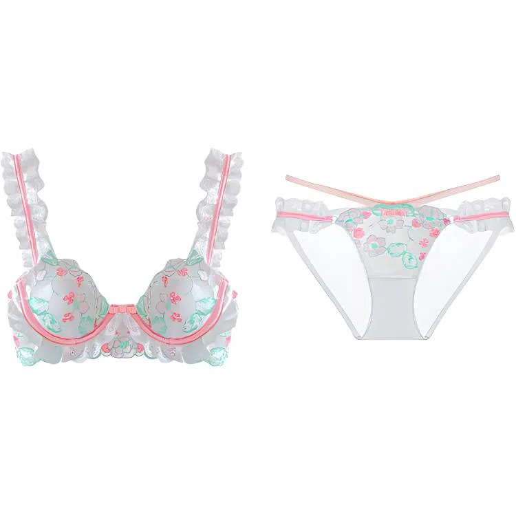 Xiudai Romantic Floral Soft Wire Bra Set White