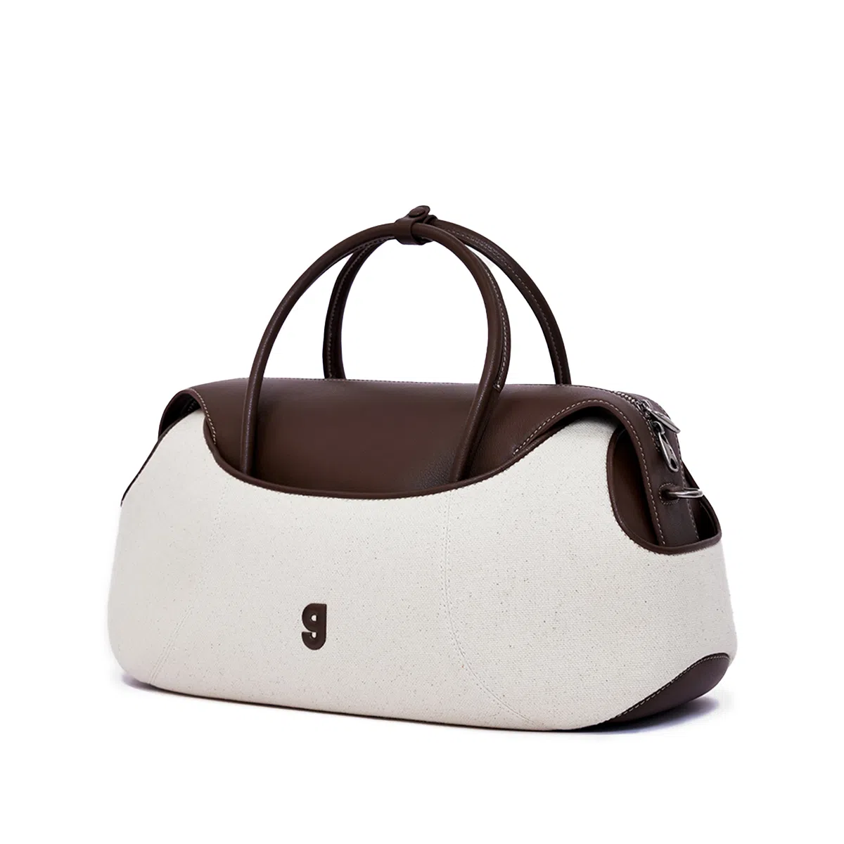 古良吉吉 通勤时尚拉链开合 头层牛皮 棒球波士顿包单肩斜挎包 大号 女款 帆布白/帆布黑/复古牛仔