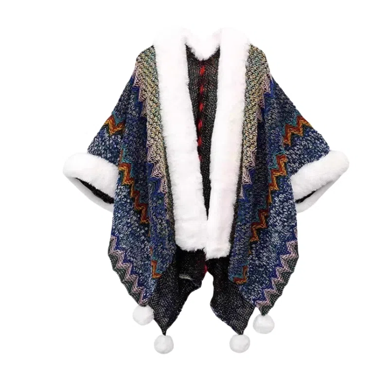 北极绒 加绒云南丽江民族风斗篷旅游拍照披风 披肩 女款