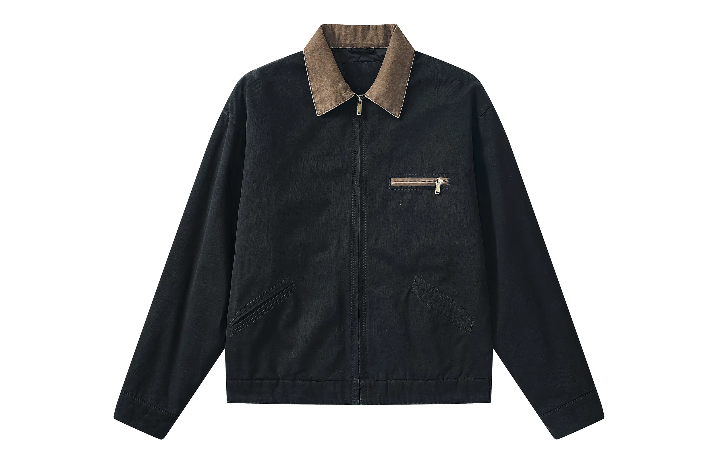 复古高级感拉链翻领撞色宽松夹克外套 男女同款