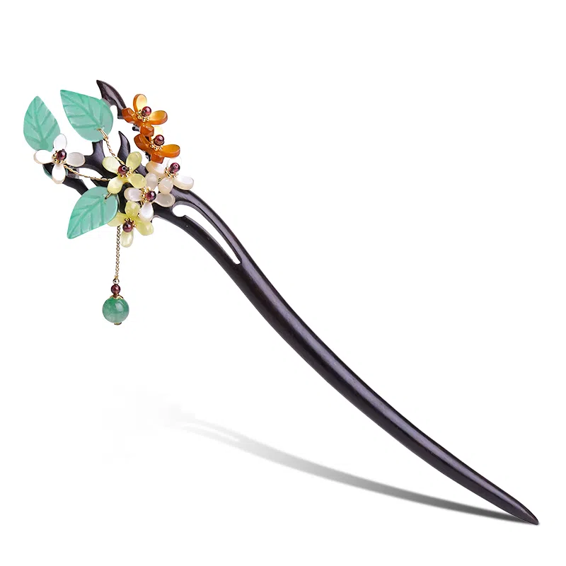 凤凰涅磐 新中式簪子桂花古风汉服头饰配饰盘发仙气古装发饰 黑檀木 发簪 女款 礼物