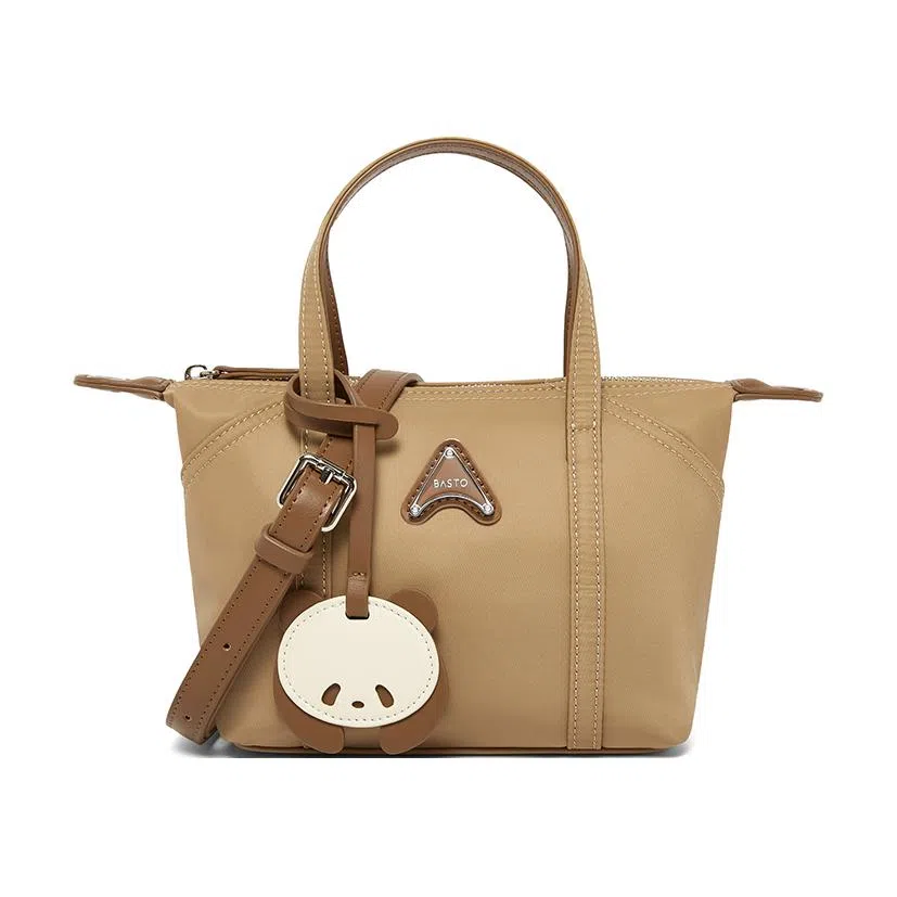 百思图 小众休闲简约日常通勤时尚百搭 织物 斜挎包 女款 杏色/黑色