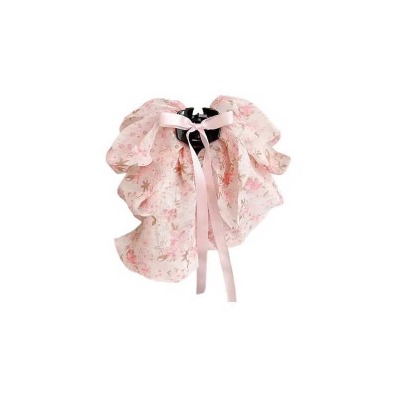 水中玉 森系蝴蝶结碎花飘带抓夹高级感后脑勺盘发鲨鱼夹子 亚克力 发夹 女款