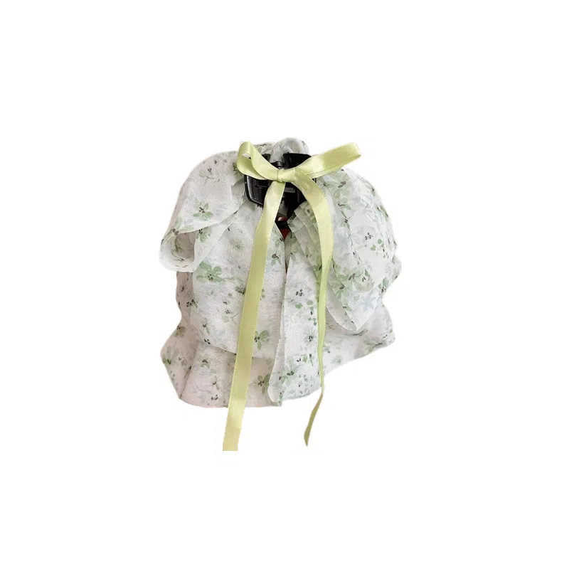 水中玉 森系蝴蝶结碎花飘带抓夹高级感后脑勺盘发鲨鱼夹子 亚克力 发夹 女款