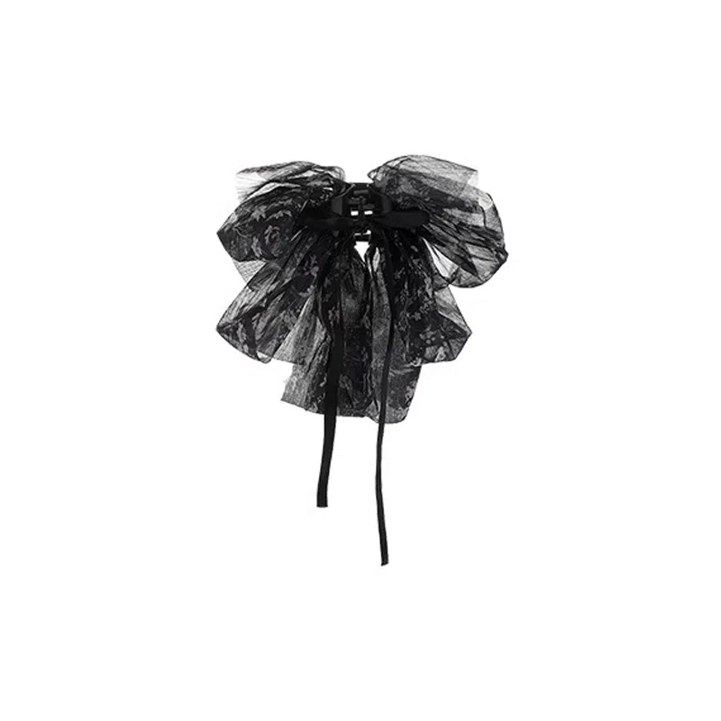 水中玉 森系蝴蝶结碎花飘带抓夹高级感后脑勺盘发鲨鱼夹子 亚克力 发夹 女款