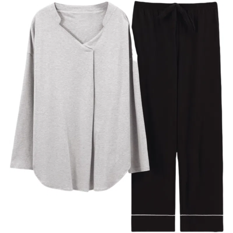 兰缪 韩系潮流时尚气质简约长袖个性休闲舒适透气长裤睡衣套装 女款 图片色