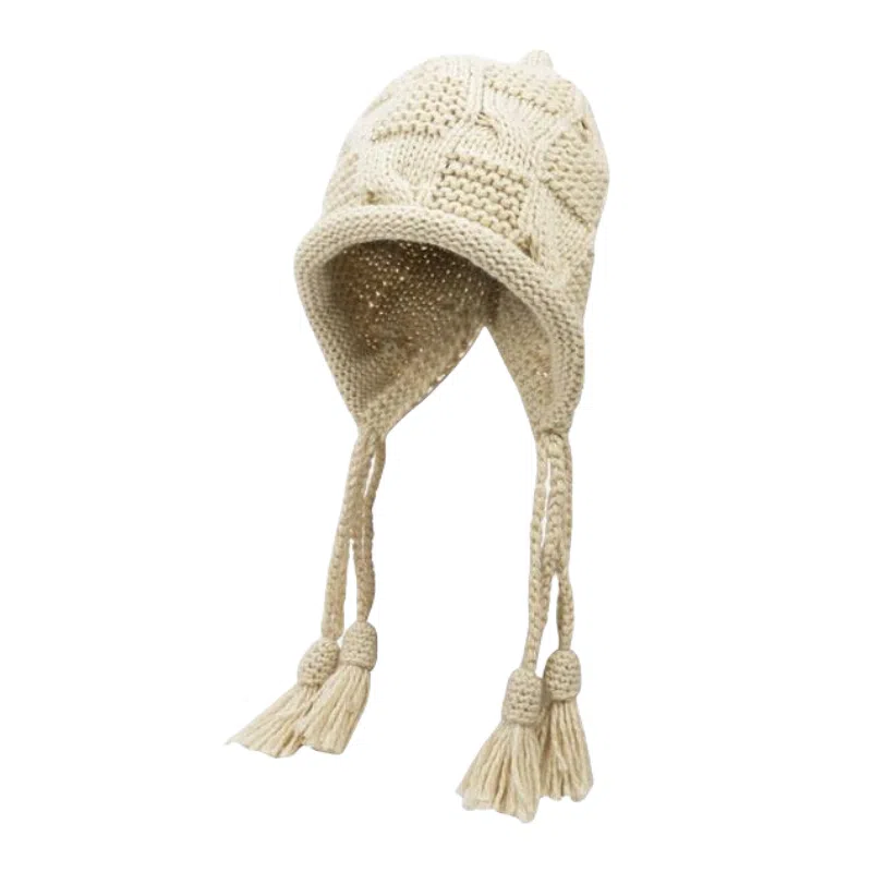 北极绒 秋冬手工流苏保暖高级针织帽子甜美可爱护耳 涤纶 绒线帽 女款