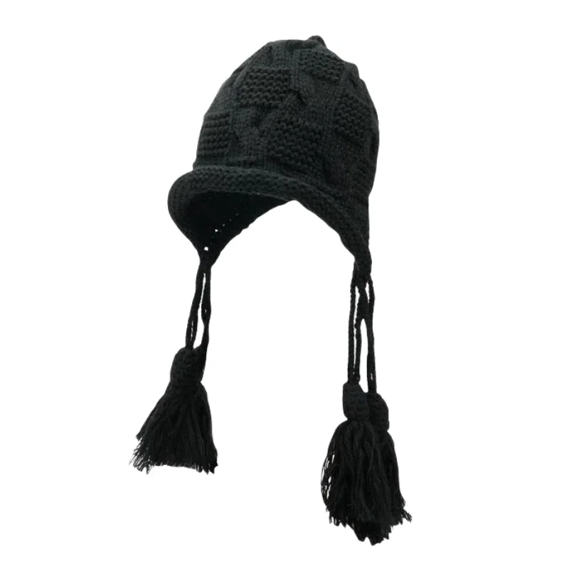 北极绒 秋冬手工流苏保暖高级针织帽子甜美可爱护耳 涤纶 绒线帽 女款