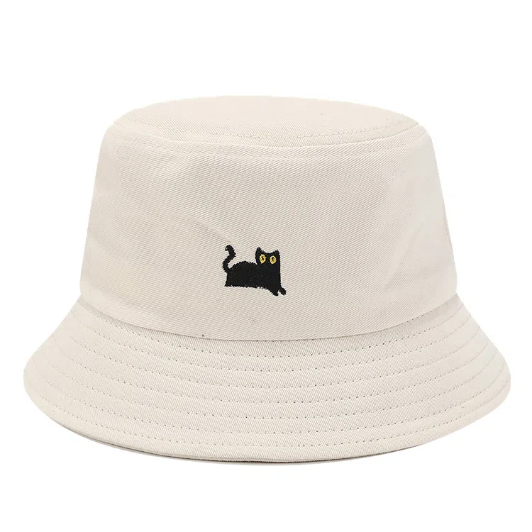 浪莎 小清新可爱黑猫刺绣四季款马卡龙色系透气 棉 渔夫帽 男女同款情侣款