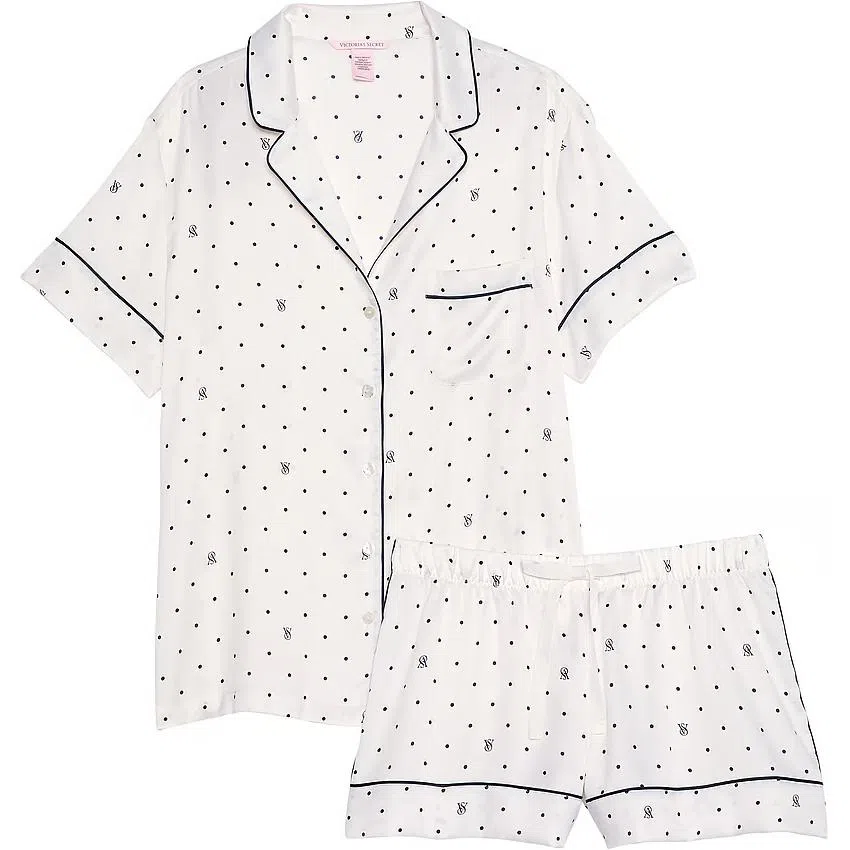 Victoria's Secret Satin Short Pajama Set Coconut White Bot
