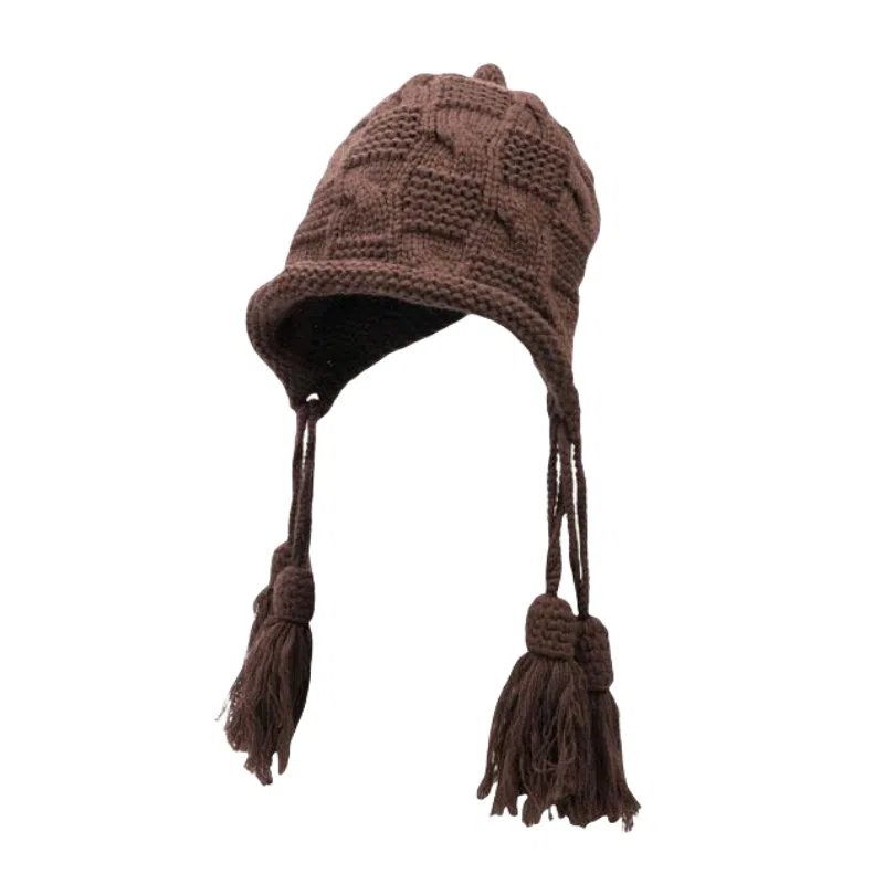 北极绒 秋冬手工流苏保暖高级针织帽子甜美可爱护耳 涤纶 绒线帽 女款