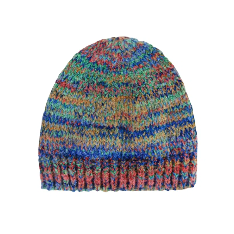 北极绒 渐变条纹彩色保暖毛线撞色 涤纶 绒线帽 男女同款情侣款