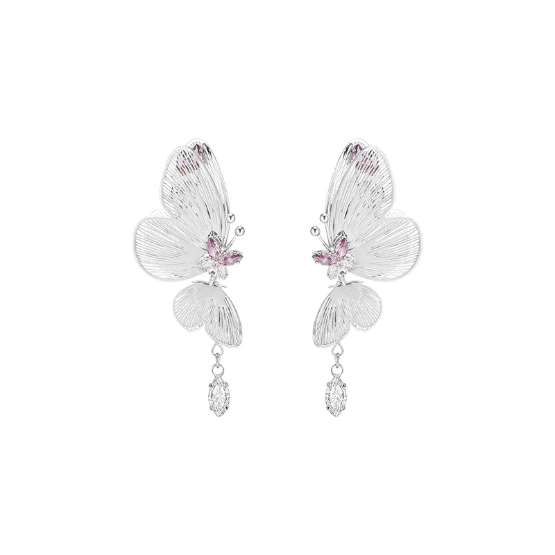 芒果饰品 仙气紫色灵动镂空蝴蝶独特 轻奢高级感小众 铜 锆石 耳环 女款