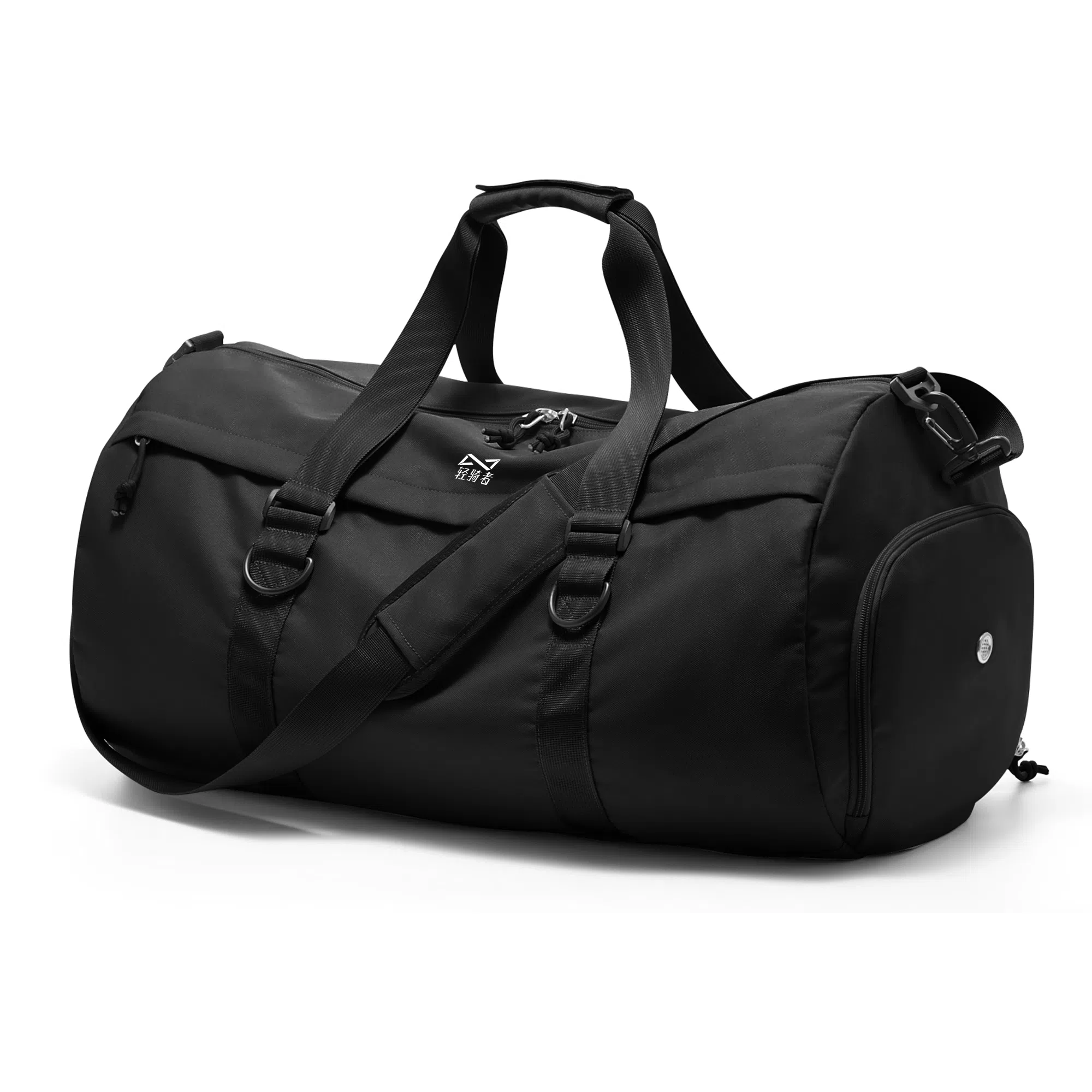轻骑者 潮流大容量短途出差旅游行李袋运动含干湿分离独立鞋袋 帆布 旅行单肩手提斜挎健身包 大号 男女同款情侣款 黑色/卡其