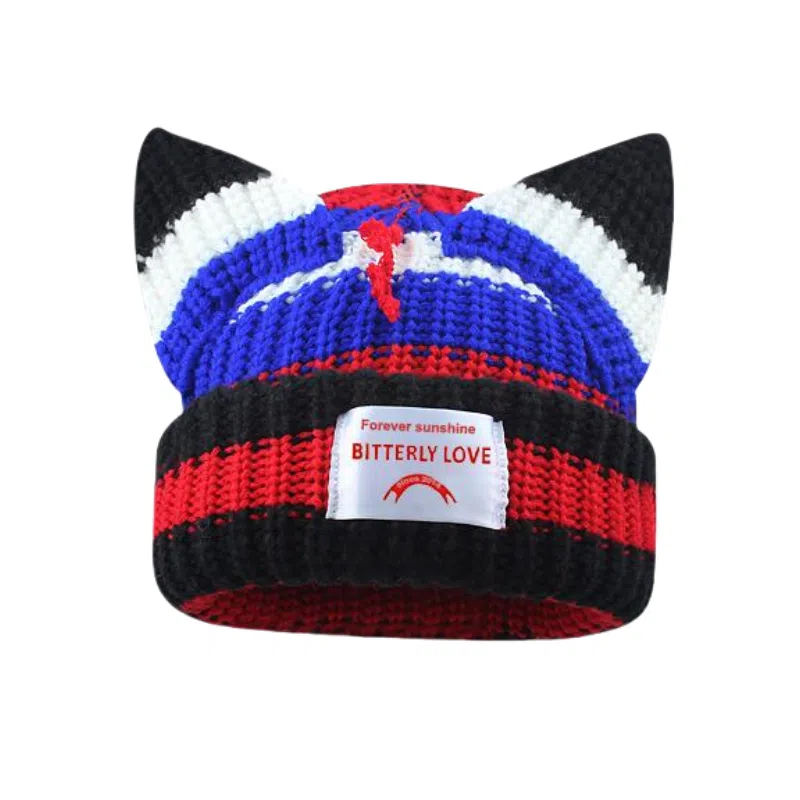 北极绒 韩版秋冬可爱狐狸耳朵加厚保暖 聚酯纤维 绒线帽 男女同款情侣款