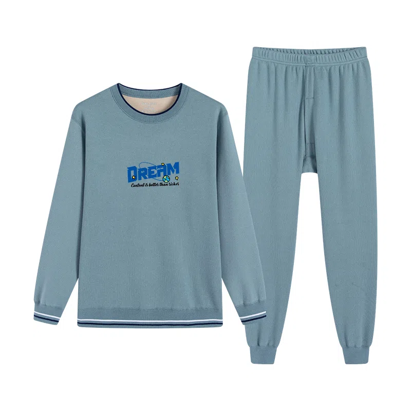 贴身领域 加绒加厚冬季青少年圆领可外穿秋衣秋裤内衣保暖套装 男款