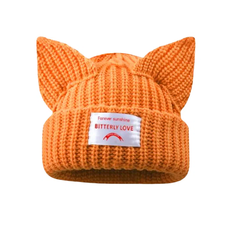 北极绒 韩版秋冬可爱狐狸耳朵加厚保暖 聚酯纤维 绒线帽 男女同款情侣款