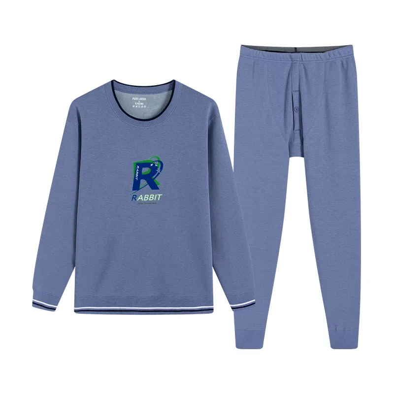 贴身领域 加绒加厚冬季青少年圆领可外穿秋衣秋裤内衣保暖套装 男款