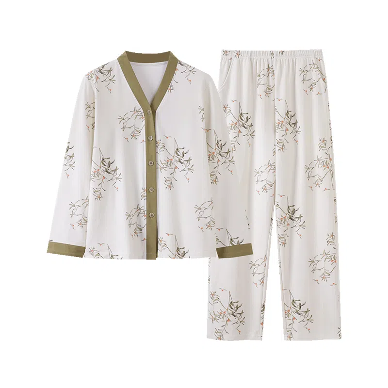 歌倩雅 开衫舒适亲肤长袖长裤睡衣套装 女款 杏色