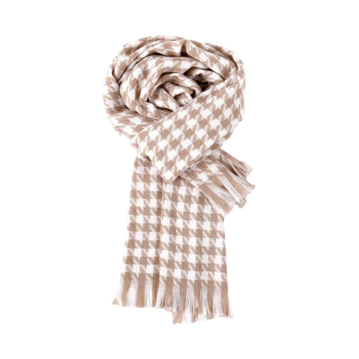 北极绒 千鸟格冬季保暖围脖格子流苏韩版 绒线围巾 男女同款情侣款