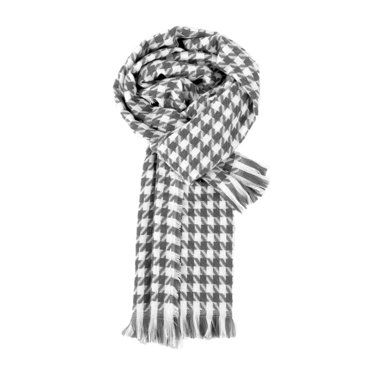 北极绒 千鸟格冬季保暖围脖格子流苏韩版 绒线围巾 男女同款情侣款