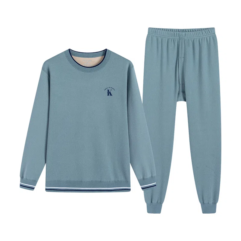 贴身领域 加绒加厚冬季青少年圆领可外穿秋衣秋裤内衣保暖套装 男款