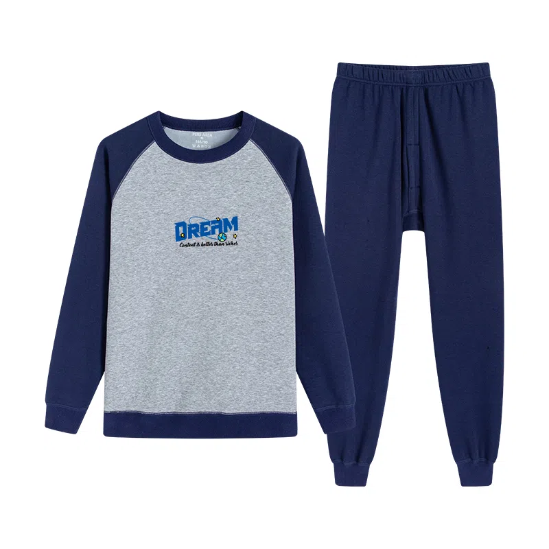 贴身领域 青少年加绒加厚秋衣秋裤打底衫大童内衣保暖套装 男款