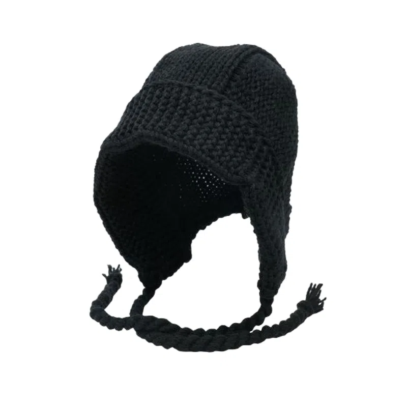 北极绒 韩系粗毛线大头围冬季 保暖加厚包头显脸小绑带护耳帽 涤纶 绒线帽 男女同款情侣款