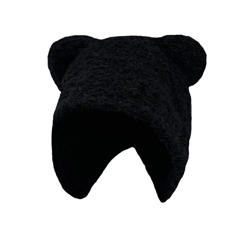 北极绒 可爱小熊秋冬季保暖显脸小大头围护耳包头帽 聚酯纤维 绒线帽 男女同款情侣款