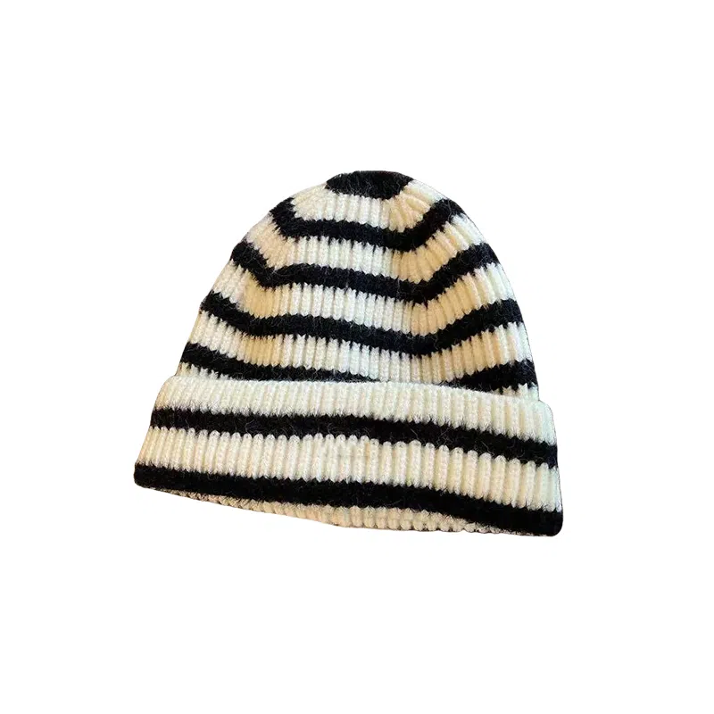 北极绒 日系条纹保暖包头 聚酯纤维 绒线帽 男女同款情侣款