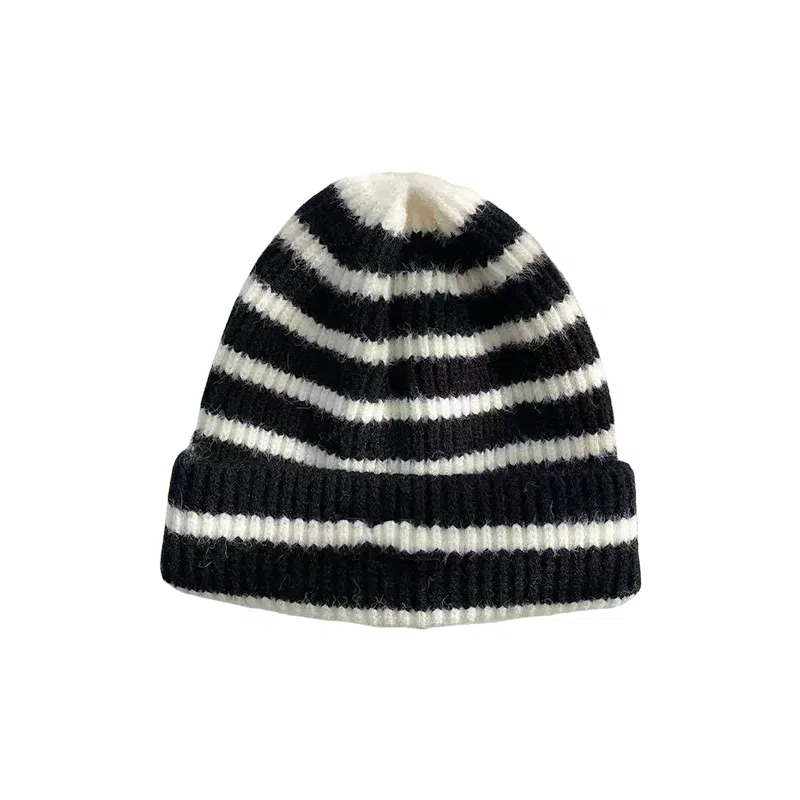 北极绒 日系条纹保暖包头 聚酯纤维 绒线帽 男女同款情侣款