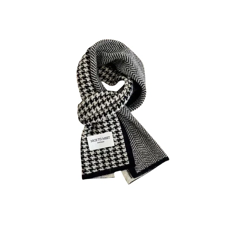 北极绒 千鸟格针织保暖高级感 绒线围巾 男女同款情侣款