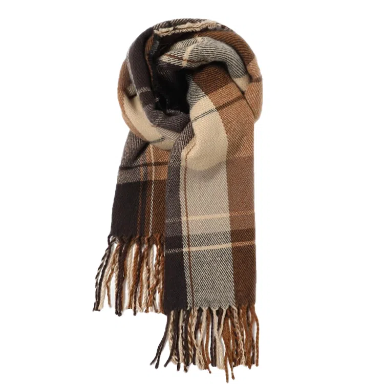 北极绒 冬季保暖韩版复古格子流苏 绒线围巾 男女同款情侣款