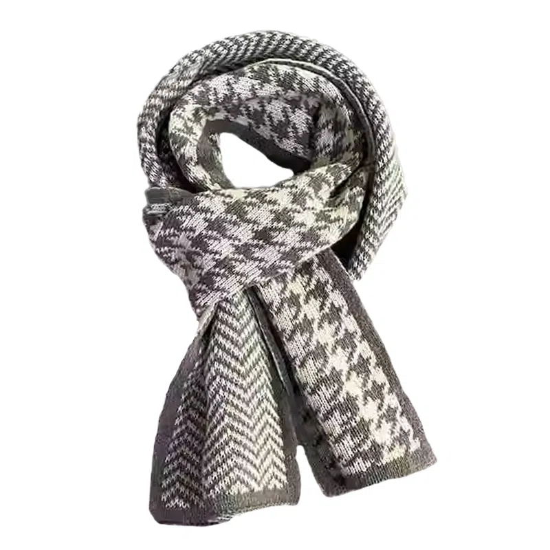 北极绒 千鸟格针织保暖高级感 绒线围巾 男女同款情侣款