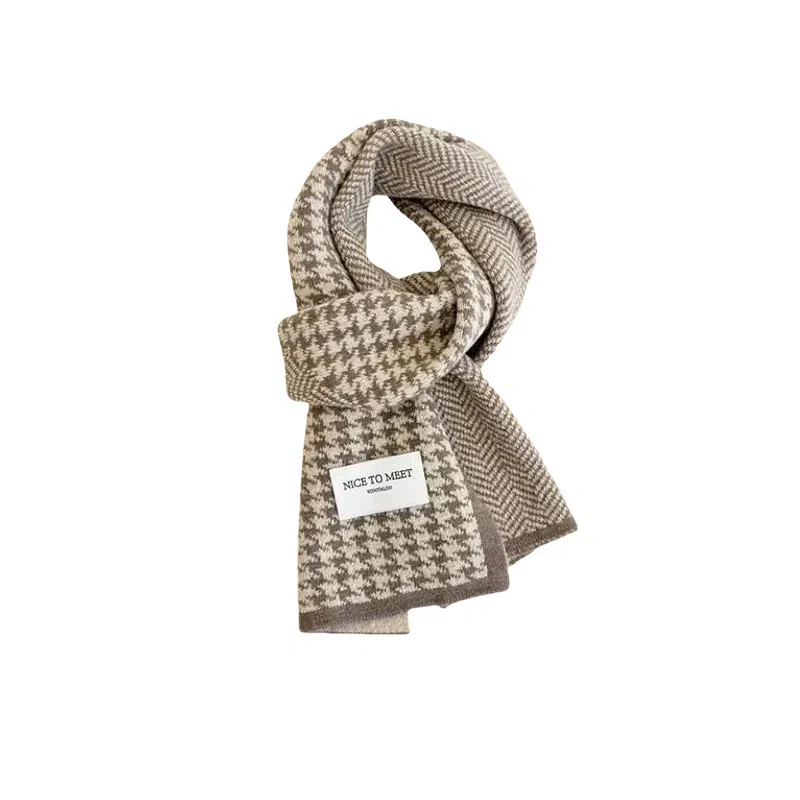 北极绒 千鸟格针织保暖高级感 绒线围巾 男女同款情侣款