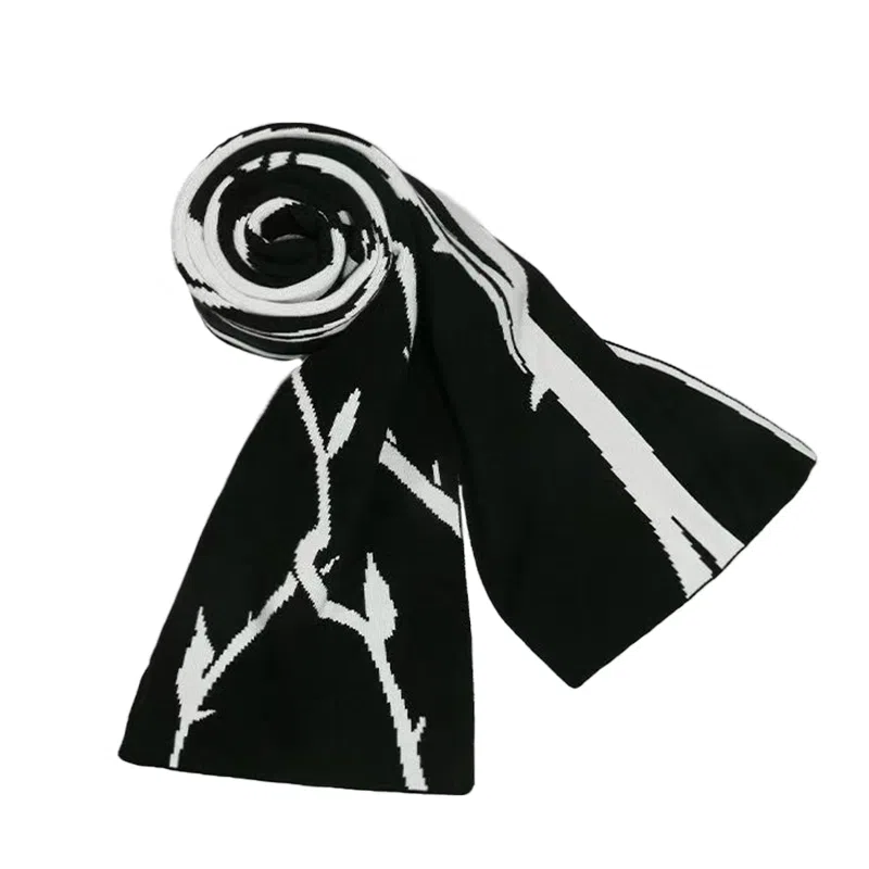 北极绒 原创黑白荆棘玫瑰暗黑系列 绒线围巾 男女同款情侣款