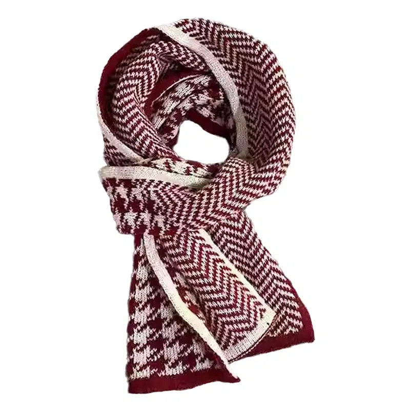 北极绒 千鸟格针织保暖高级感 绒线围巾 男女同款情侣款