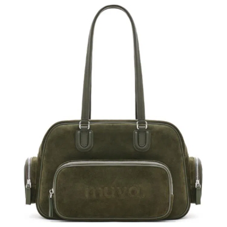 MUVA Large Leather Tote Olive/Maple Brown