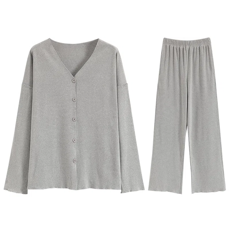 兰缪 简约亲肤舒适带胸垫一体防凸点长袖可外穿休闲长裤睡衣套装 女款 杏色